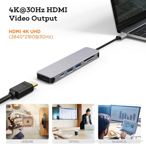 High Quality 6 In1 Multiport Usb C Hub To Hdmi-compatible Adapter Type C To Usb 3.0 Sd Tf Card Reader Adapter Usb Hub For Laptop